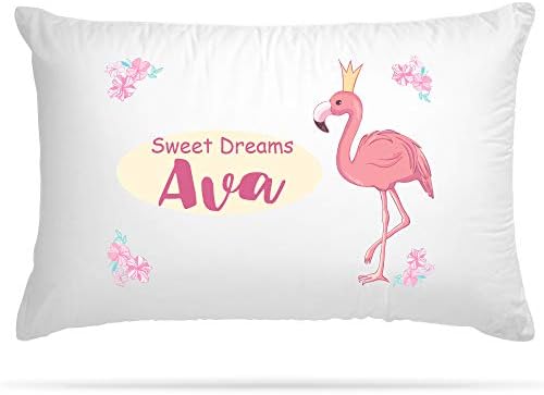 Shopsharks Personalised Pillow Case Flamingo Any Name Print Gift for Kids Girls Bedroom Decoration Boys and Girls