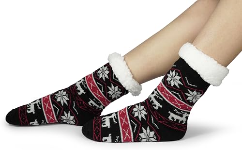 Image of BenSorts Women Winter Thick Slipper Socks with Grippers Non Slip Warm Fuzzy Socks Christmas Gifts