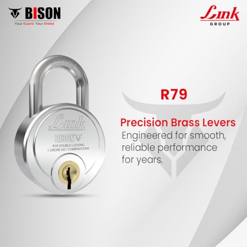 Image of Link Bison 79mm Heavy Duty Padlock | Lock for Home Door, office, Shop, Travel | Hardened Steel Shackle | Double Locking System | High Precision 4 Keys | 10 Million Key Combinations | 10 Years Warranty