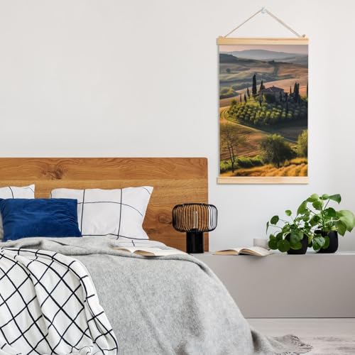 Poster paysage Toscane suspendu en bois 91x61 cm