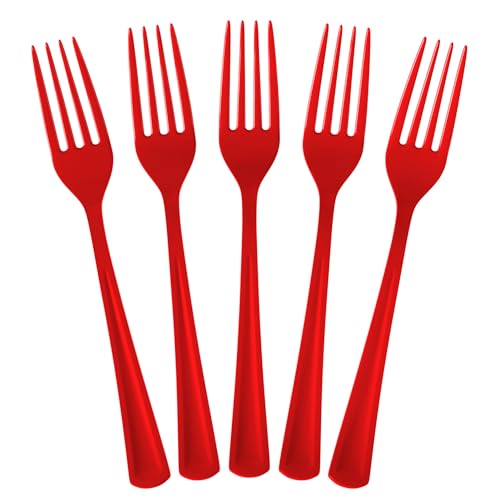 Exquisite Red Plastic Forks 50 Pieces Red Forks Disposable Utensils Heavy Duty Plastic Cutlery Set Disposable Cutlery Sets Flatware Sets Silverware Set For Party Supplies & Party Tableware
