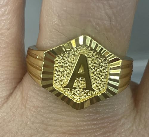 Image of 18k gold plated brass Hexagon shape initial ring already sized ring