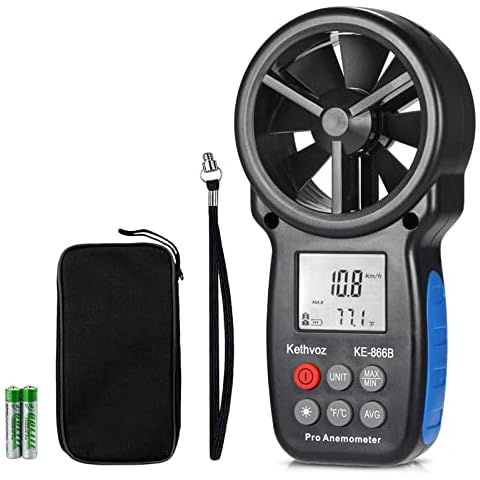 Kethvoz Anemometer Digital Windspeed Meter 866B Wind Speed Gauge w/MAX/MIN/AVG to Measure Air Flow Velocity for RC Drones HVAC Windsurfing Sailing Outdoor Activities Cover