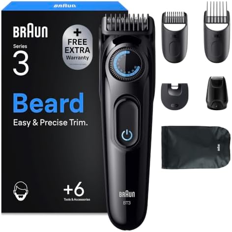 Braun Barttrimmer Series 3, Bartschneider Herren, BT3565, Schwarz | Kabelloser Bart Rasierer mit Ultrascharfer Klinge, Trimmer mit 50 Min. Akku, Bartrasierer, Inkl. 6 Zubehörteile