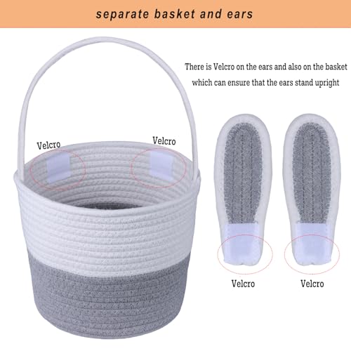 Image of Easter Basket, Empty Easter Baskets for Kids Boys Girls with Bunny Tag Egg Basket Eater Gifts Basket Toddler Teens Babys First Easter Basket with Handle Gray