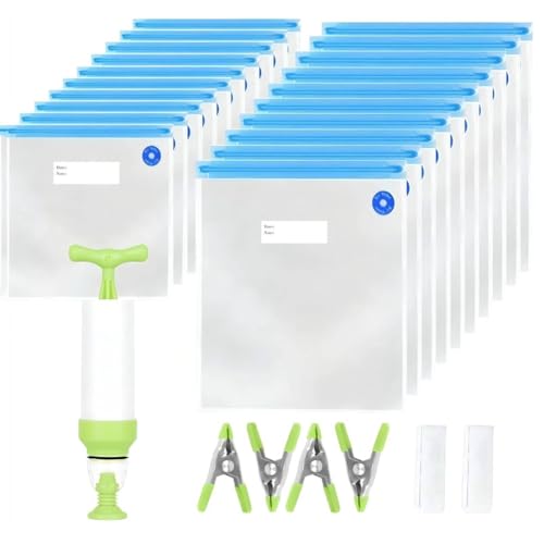 HARMONY PALACE 20 PCS Reusable Sous Vide Vacuum Seal Bags Kit BPA-Free Plastic 10M+10L Bags Hand Pump Sealing Clips for Food Storage and Sous Vide Cooking
