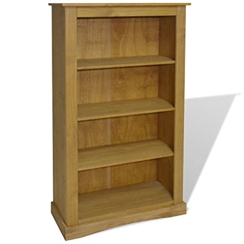 UnfadeMemory Estantería Librería,Estante de CD DVD,Estantería para Libros para Salón Habitación Oficina Estudio,Estilo Mexicano de Mobiliario 'Corona',Madera Maciza de Pino (81x29x150cm,4 Niveles)