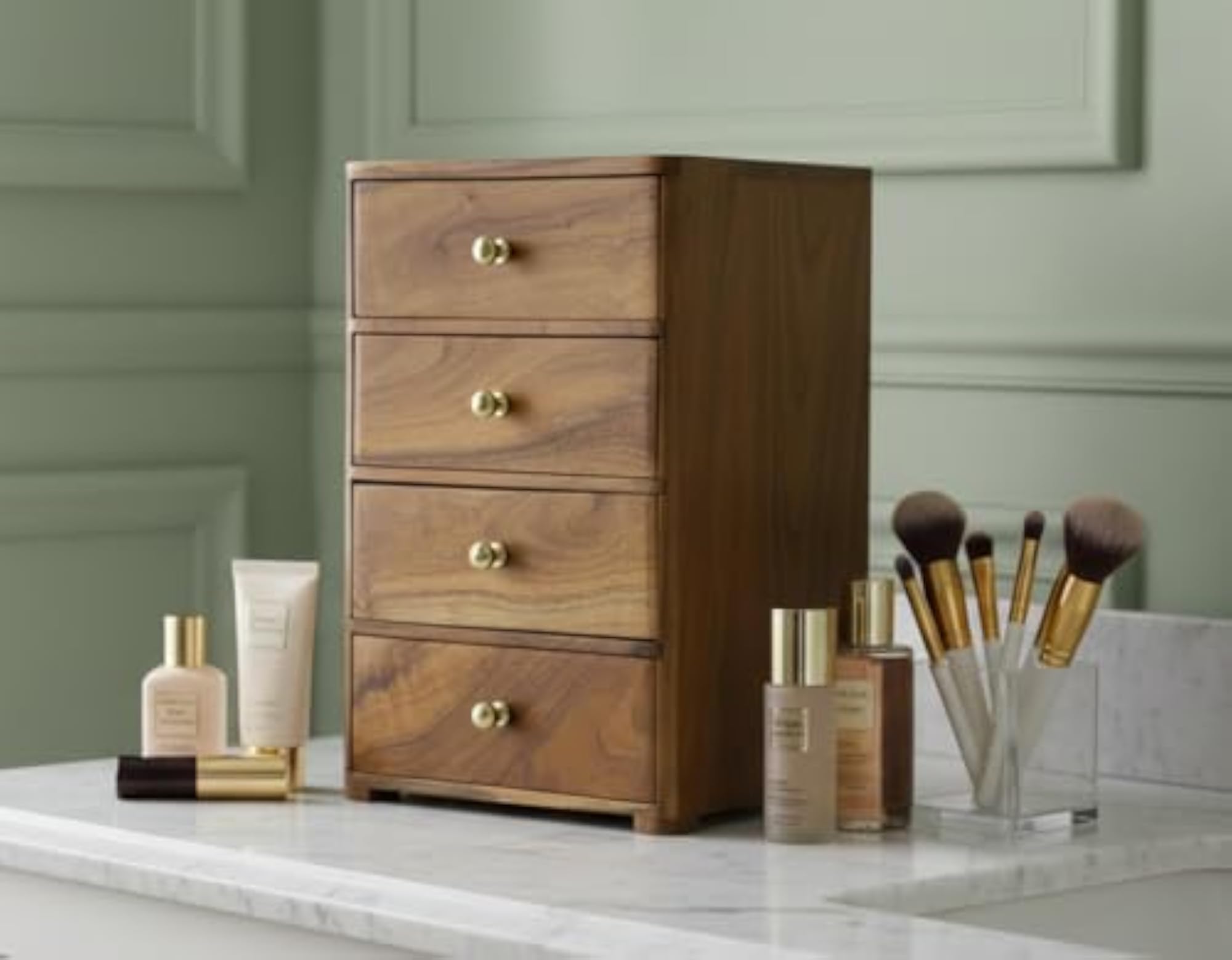 Wooden 4-Drawer Desk Organizer, Decorative Storage Chest
