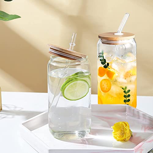 Yomarket Glass Cups With Lids And Straws 20 Oz 6 Pack Glasses Coffee Cups, Can Shaped Drinking Beer Glasses, Glass Cups With Bamboo Lids For Ice Bubble Tea Smoothie Coke Soda #TOP5