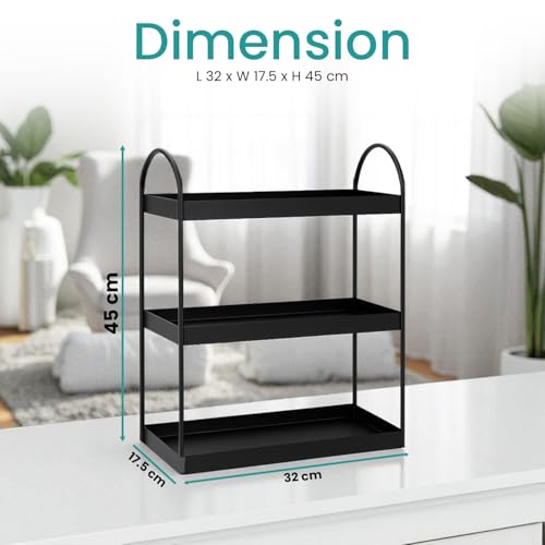 Image of Amazon Brand - Umi 3 Tier Curved Metal Vanity Organizer - 45cm Tall Countertop Storage Rack for Bathroom, Dressing Table & Desk | Powder Coated Rust-Resist Iron (Black)