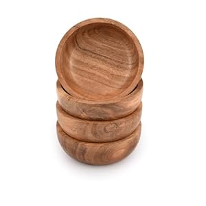 Samhita Acacia Wooden Fruit Bowl Food Serveware Dining Décor Absolute Beautiful with Your Kitchen (Set of 4) (10.16cm x 10.16cm x 3.81cm)