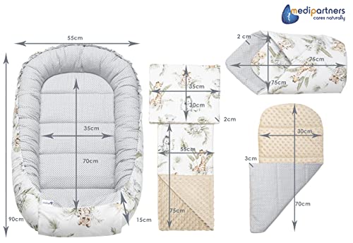 Medi Partners Babynest Nestchen Baby Set für Neugeborene - 100x60x10 Kuschelnest 5 teilig tragbar Nest zweiseitig Babynestchen Bett 100%… – Ansicht 2