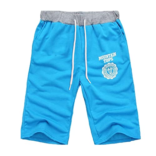 Beokeuioe Sports Shorts Men's Shorts Cotton with Zip and Elastic Waist Breathable Men's Summer Leisure Shorts Beach Shorts Men's Lightweight Casual Trousers Men, T1 Blue, XL