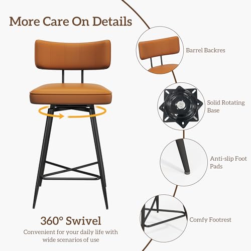 Image of GXJ Bar Stools Set of 2, Kitchen Counter stools with Backs and Metal Legs