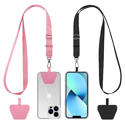 CACOE Handyband Universal 2 Packs - 2× Einstellbar Halsband Schlüsselband, 2× Durable Patches, Lanyard Handy Umhängeband kompatibel mit meisten Smartphone