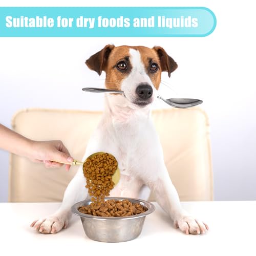 PEUTIER 4 Stück Messbecher für Hundefutter, 4 Größen und Kapazität Messbecher für Tiernahrung mit Holzgriff Messbecher aus Edelstahl Spülmaschinenfest Futterschaufel für Hundefutter (Gold)