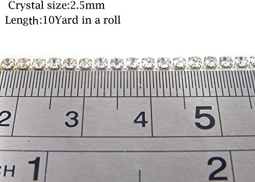 Honbay 10 Yard Crystal Rhinestone Close Chain Trim Sewing Craft 2.5Mm Silver Color (Clear) #TOP3