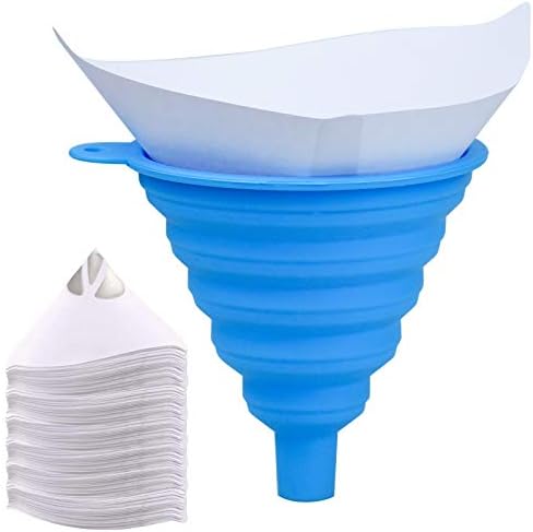 200pcs Disposable Paint Paper Filter Strainers with 1 Pcs Silicone Funnel, Cone Paint Strainers Folding Collapsible Funnel, Paint Filter with Fine Nylon Mesh for Automotive, Spray Guns, Arts & Crafts