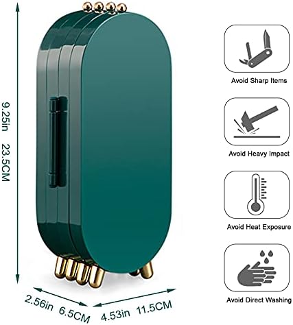 BRIAN & DANY Jewellery Box Storage Stand, Earring Display Organizer Holder with Mirror and 4 Doors, Foldable Screen for Women Hanging Necklace, Green