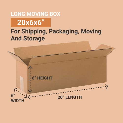 Image of BOX USA Shipping Boxes Large 20 inchL x 6 inchW x 6 inchH 25-Pack - Corrugated Cardboard Box for Moving, Mailing, Packing, Packaging and Storage