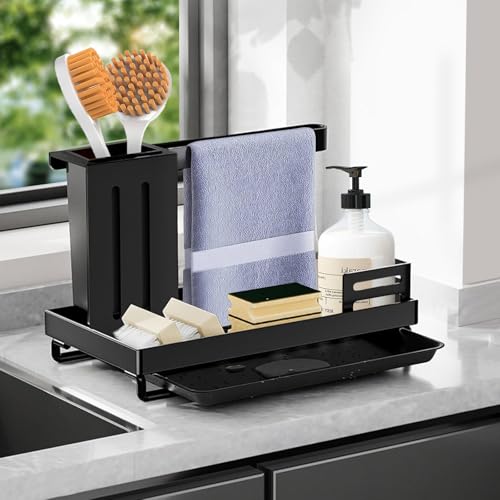 VIBINHO Spülbecken Organizer mit Abflusspfanne, Küchen Spüle Sink Caddy aus Edelstahl,...