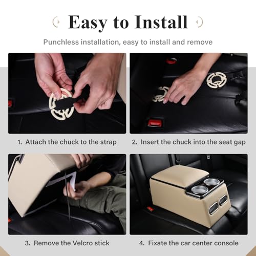 Image of Coverado Car Center Console, Universal Rear Bench Seat Consoles, Truck Seat Organizer and Storage, Back Seat Car Organizer with Cup Holder, Large Storage Box, Central Armrest Box (Regular, Beige)