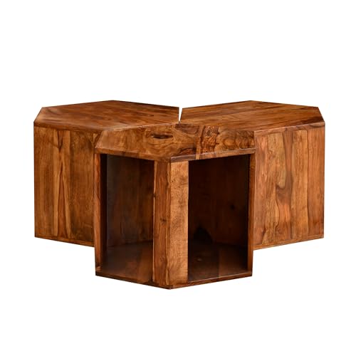 Image of Sheesham Wood Coffee Table Sheesham (Rosewood) 3 Small Table (12 x 12 x 14 inch) Set Solid Wood Coffee Table (Pre-Assembled)