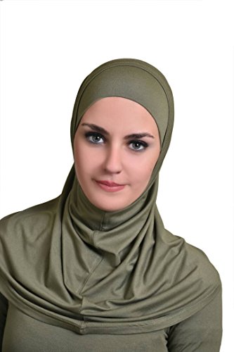 Al Ameera Muslim Hijab Cotton Amira 2 Piece Hood & Hijab Tube Underscarf Cap (Olive Green)2