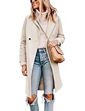 Tanming Women's Notch Lapel Double Breasted Wool Blend Mid Long Pea Trench Coat (Beige-XXL)