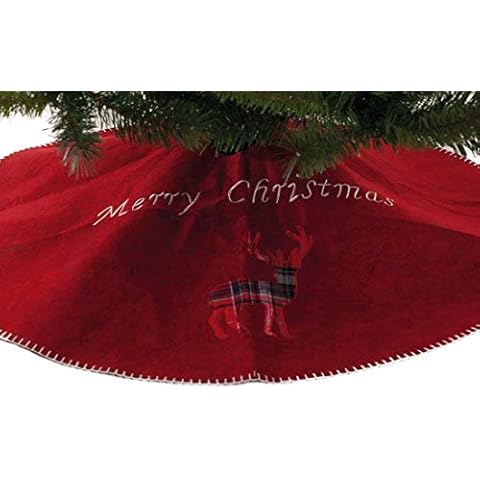 Festive Productions Christmas Tree Skirt : Red Felt With Tartan Reindeer : 90cm : P013631 Cover