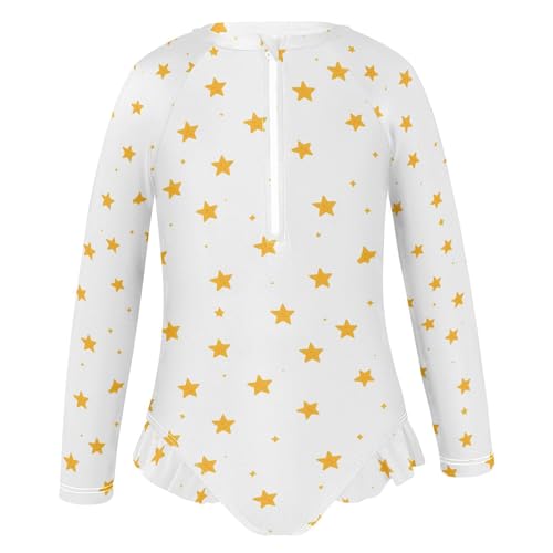 Cute Yellow Stars Girls Long Sleeve Swimsuit UPF 50+ Rashguard Swimwear One Piece Bathing Suit for 3-12 212210314
