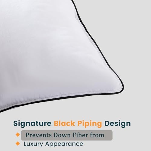 Luxury High Fill Power Goose Down Pillows 700Fill， Breathable Cotton Shell, Orthopedic Support for Back, Stomach Side Sleepers, Queen Size Pillows 20"x28", 1 Pack