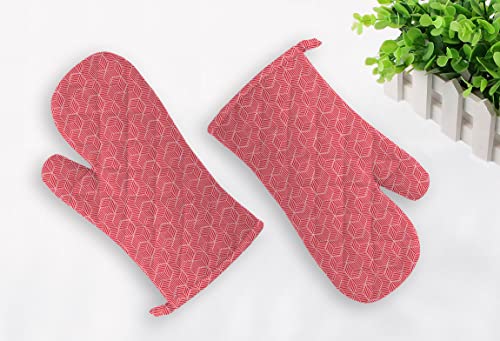 Image of Oasis Home Cotton Shell with Inner Polyester Printed Glove Set - Red Octagon (Pack of 2)