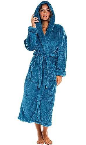 Image of Alexander Del Rossa Womens Fluffy, Fuzzy Robe for Women,Women's Long Hooded Robes, Plus Size