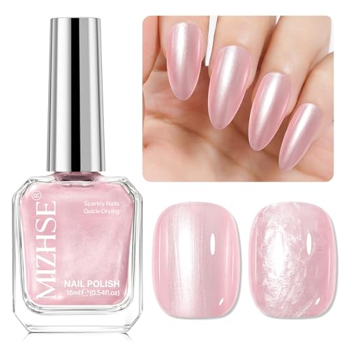 Vernis à ongles rose nacré à séchage rapide à base d'huile pailleté scintillante, sans lampe...