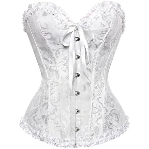 Corseé para mujer, push up, completo, lencería, con patrón jacquard, diseño de hueso gótico, vintage, corpiño, Blanco, XS