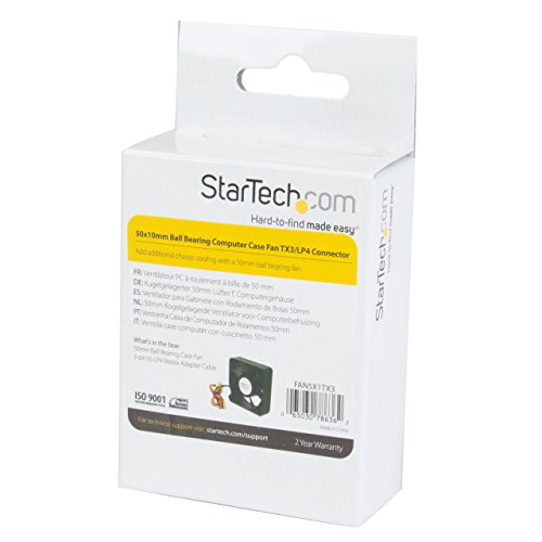 Image of StarTech.com 50x10mm Replacement Ball Bearing Computer Case Fan TX3 /LP4 Connector - 3 pin case Fan - TX3 Fan - 50mm Fan (FAN5X1TX3) , Black