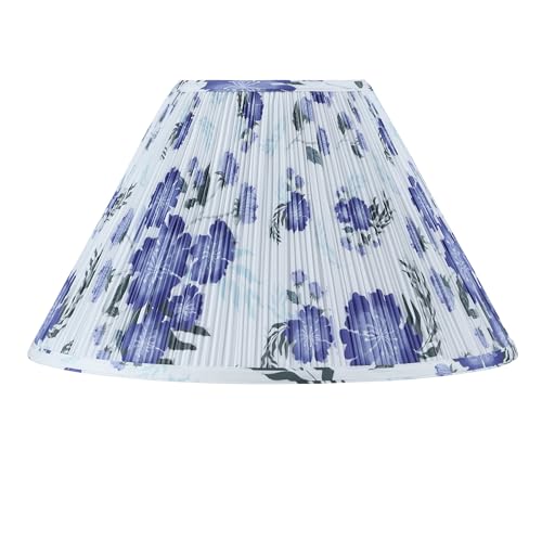Image of Aspen Creative 33179, Hardback Empire Transitional Spider Lamp Shade, Mushroom Pleated White with Blue Floral Print Designed Fabric, 7 inch Top x 18 inch Bottom x 11-1 /2 inch Slant Height