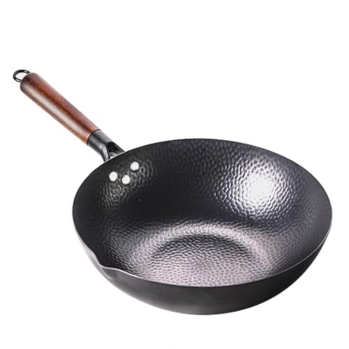 Wok tradicional de acero al carbono con mango de madera