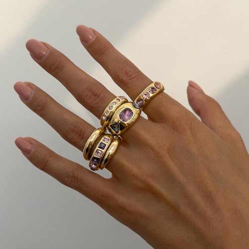Chunky Gold Rings for Women Non Tarnish Travel Mothers Day Gifts Thick Adjustable Stackable Wedding Gold Plated Vintage Rings Set Size 8 Two Piece Sets Gifts for Women Going Out Rings4