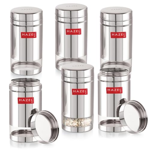 Image of HAZEL Stainless Steel See Through Transparent Container | Kitchen Air Tight Storage Dabba Containers Set of 6, 1200 ML