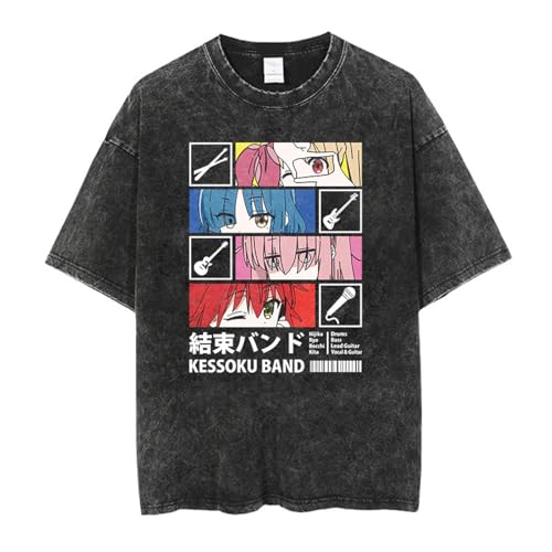 Anime Bocchi Merch The Rock Tee T-Shirt Women Men Short Sleeve Tops Unisex Vintage Black Casual-Black005||l