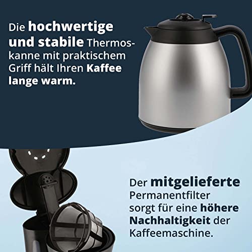 KHG Kaffeemaschine TKA-101SS aus Kunststoff/Metall in schwarz/silberfarben, mit Thermoskanne 1 Liter, Kapazität für 8 Tassen, abnehmbarer Permanentfilter, Wasserstandsanzeige, Tropfstopp – Bild 4
