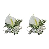USIX 2pc Pack-Handmade Artificial White Calla Lily Wrist Corsage Hand Flower with Elastic Wristband for Girl Bridesmaid Wedding Party Prom (Calla Lily)
