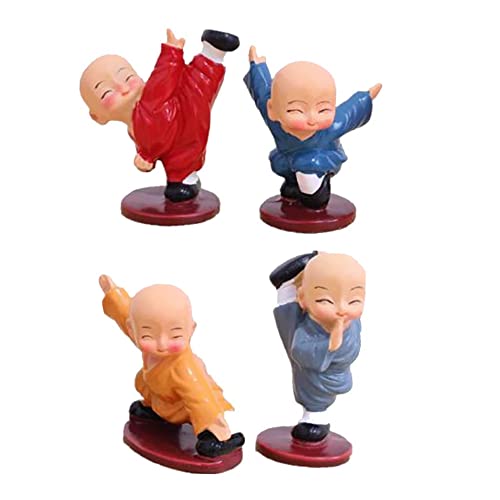 Image of AUGEN Polyresin Set of 4 Buddha Monks Statues Figurines Showpiece for Wall Shelf Table Desktop Living Room Car Dashboard Decoration Home Office Decor (Multicolour)(7698C)