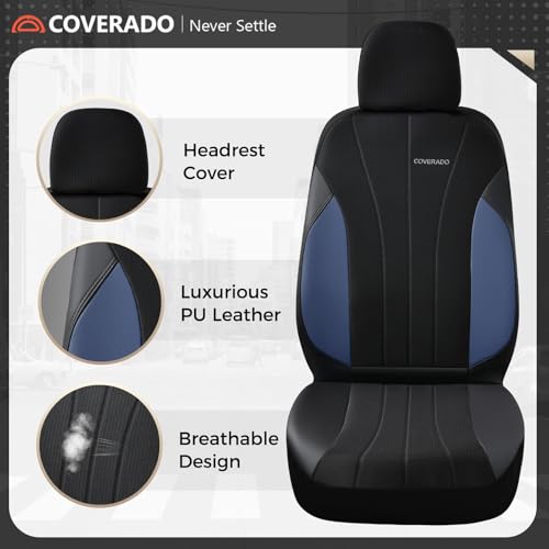 Image of Coverado Car Seat Covers 2-Pack, Leather Seat Covers, Waterproof Automotive Protectors Front Seats, Luxury Universal Fit Seat Covers for SUV, Truck, Sedan and Most Vehicles All-Weather
