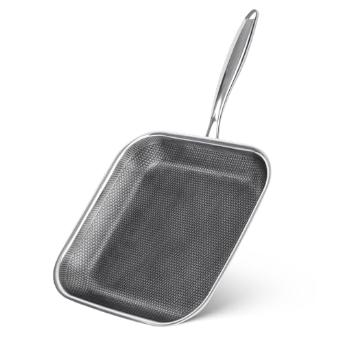 Toutrop Non Stick Stainless Steel Skillet 12 Inch Square Frying Pan Nonstick Grill Pan for All Stoves Oven Dishwasher Safe PFOA Free