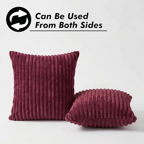 Image of Yellow Weaves Pencil-Stripe Fur Cushion Covers | Soft Polyester | Decorative Sofa & Throw Pillow Covers | 16x16 Inches, Pack of 5 (Maroon)