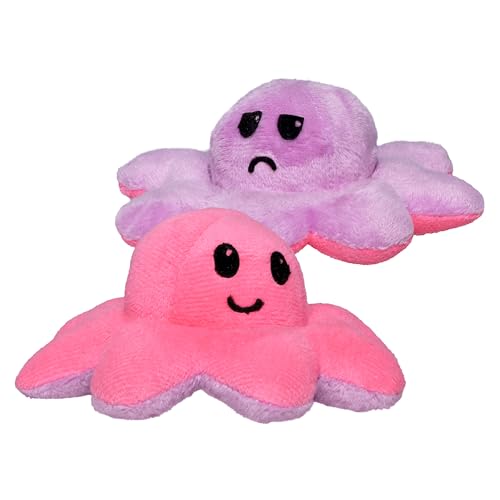 Image of FLEEVO Reversible Octopus Plush Toy - Two-Sided Happy & Sad Flip Soft Toy for Kids, Girls, Couples & Desk Decor, 12 cm