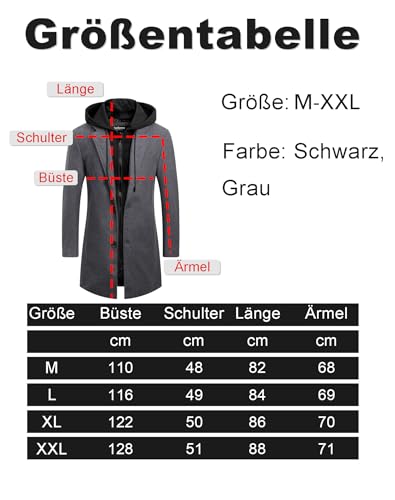 Luckyone Abrigo de Lana para Hombre 2 en 1 Invierno Trinchera Abrigos Slim Fit Outerwear Color Sólido Business cálido de trabajo de manga larga - imagen 8